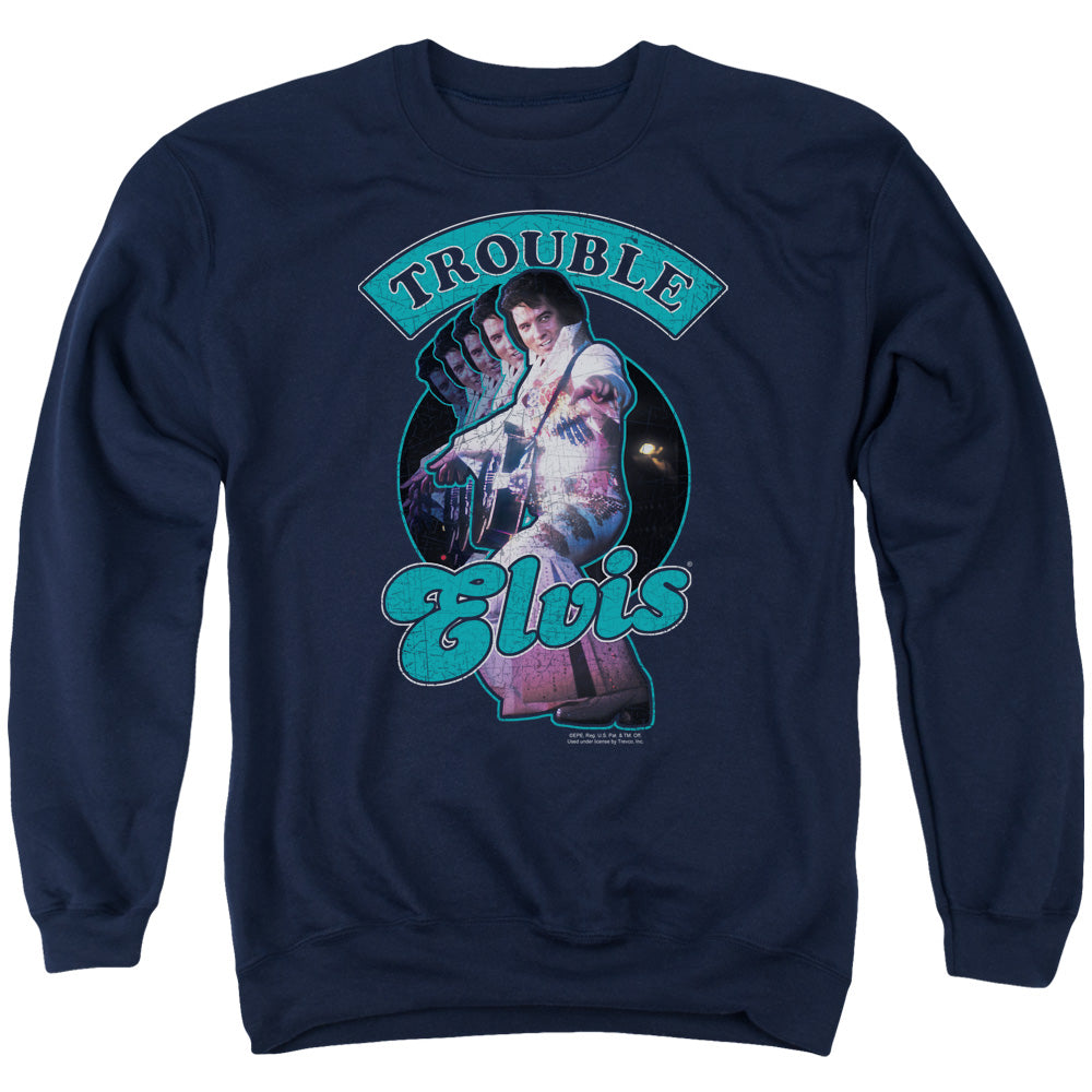 Elvis Presley Total Trouble Mens Crewneck Sweatshirt Navy