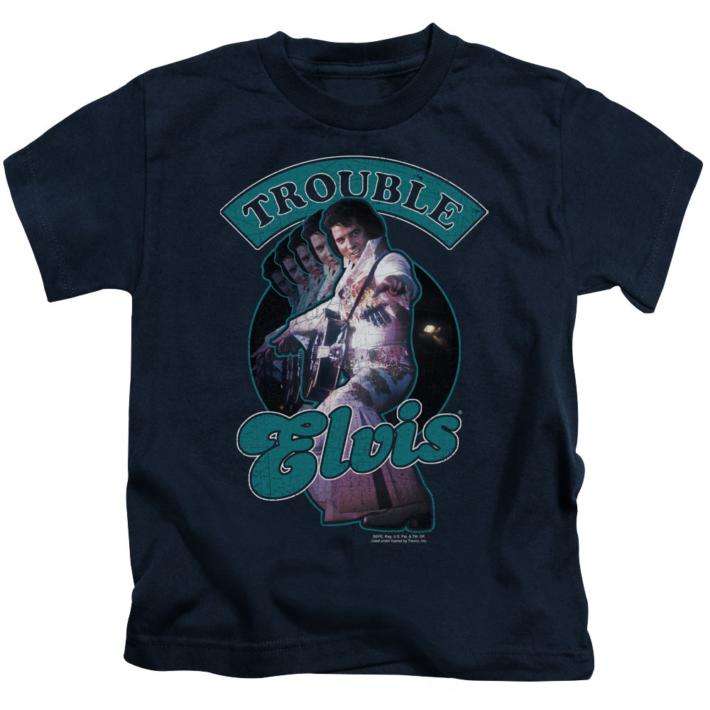 Elvis Presley Total Trouble Juvenile Kids Youth T Shirt Navy 