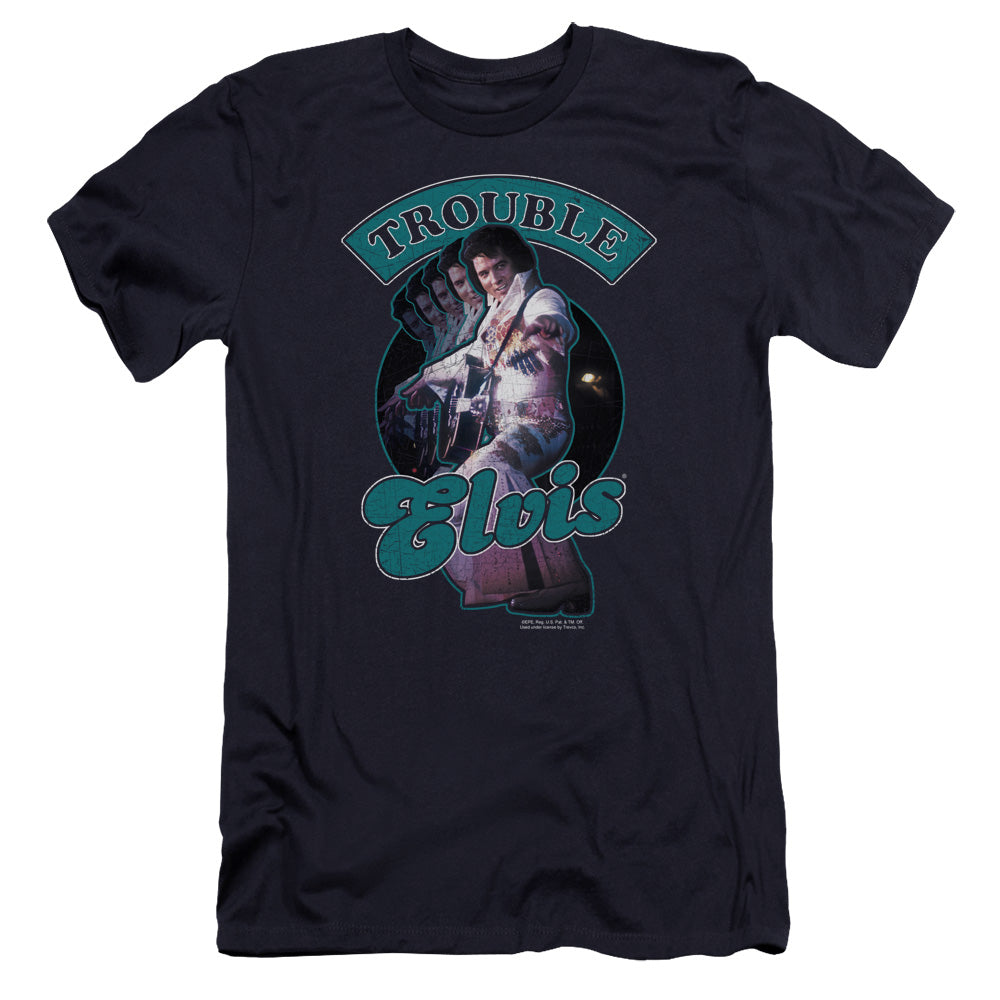 Elvis Presley Total Trouble Premium Bella Canvas Slim Fit Mens T Shirt Navy