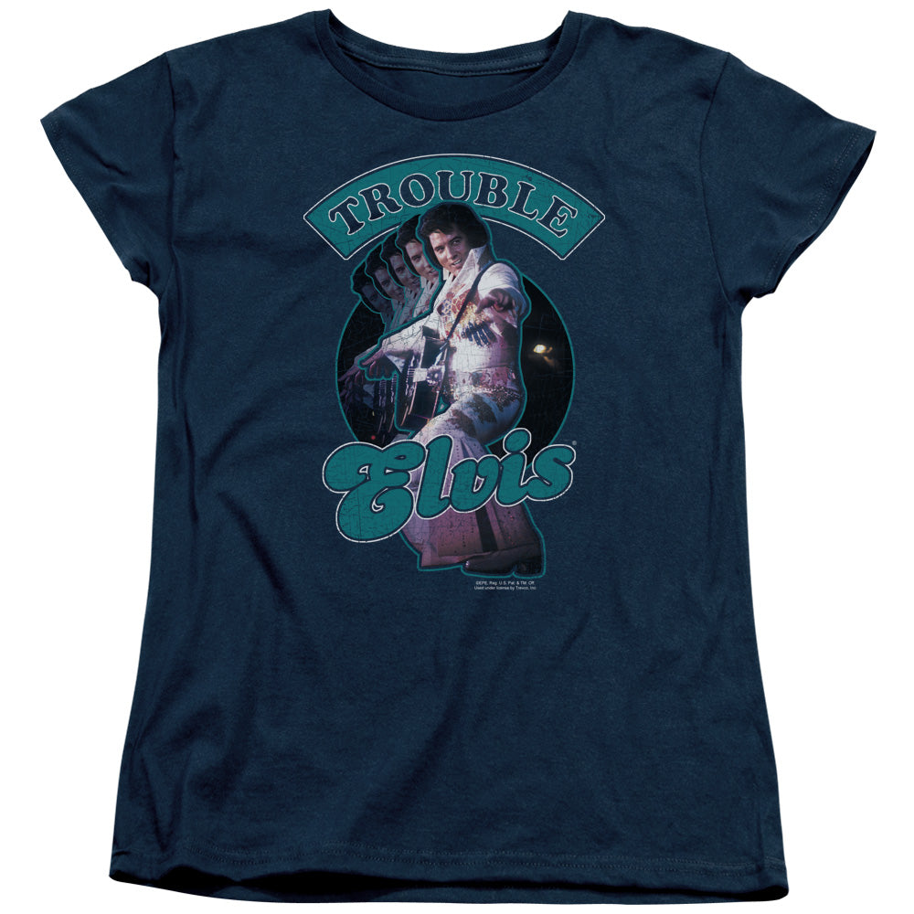 Elvis Presley Total Trouble Womens T Shirt Navy