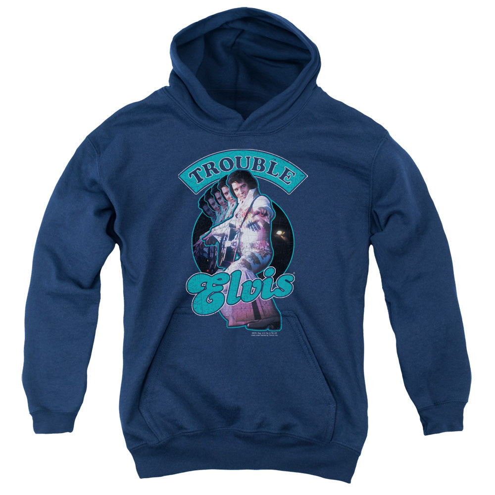 Elvis Presley Total Trouble Kids Youth Hoodie Navy