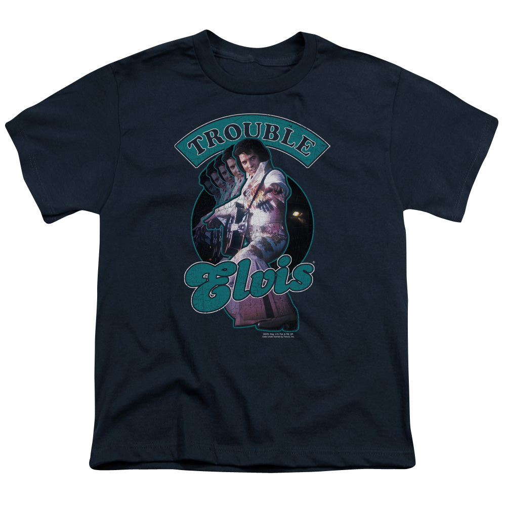 Elvis Presley Total Trouble Kids Youth T Shirt Navy