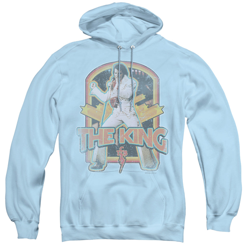 Elvis Presley Distressed King Mens Hoodie Light Blue