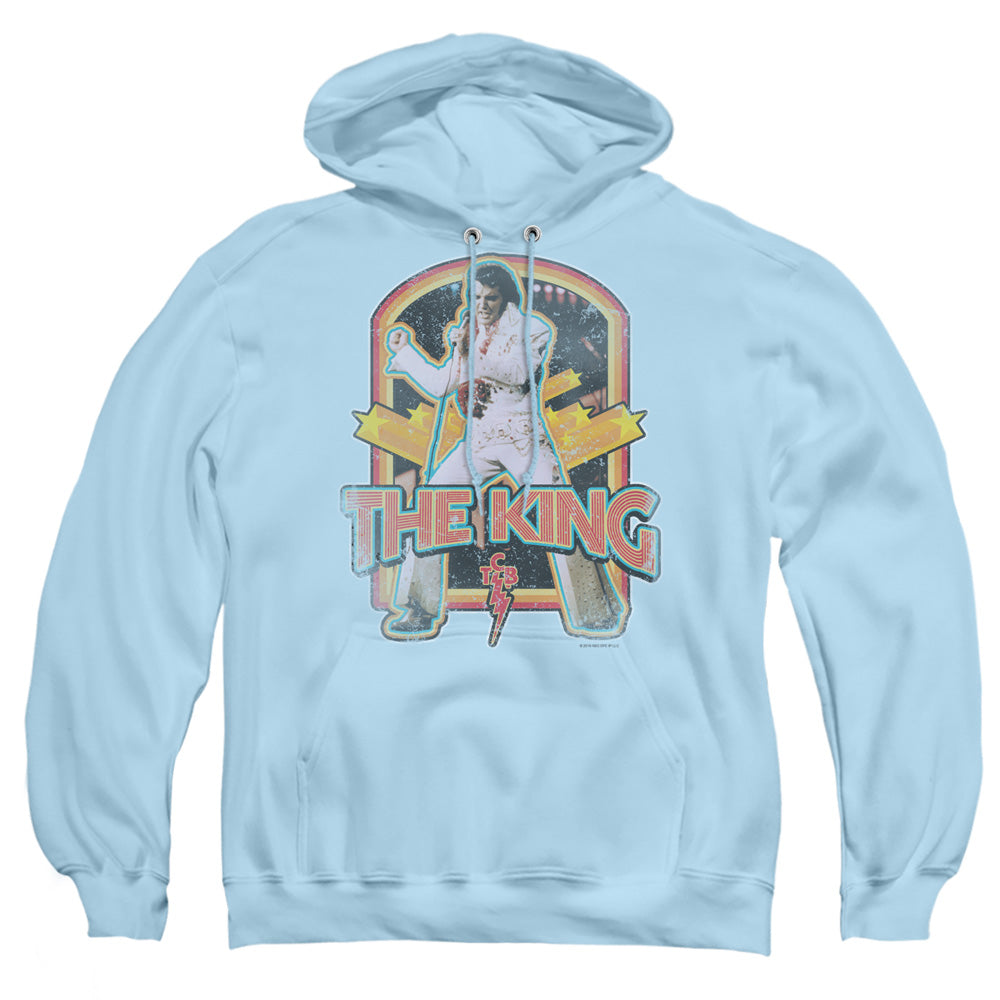 Elvis Presley Distressed King Mens Hoodie Light Blue