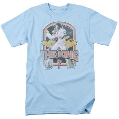 Elvis Presley Distressed King Mens T Shirt Light Blue