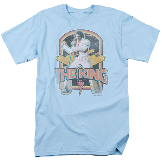 Elvis Presley Distressed King Mens T Shirt Light Blue