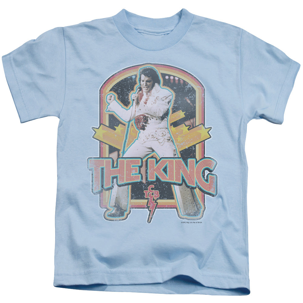 Elvis Presley Distressed King Juvenile Kids Youth T Shirt Light Blue 