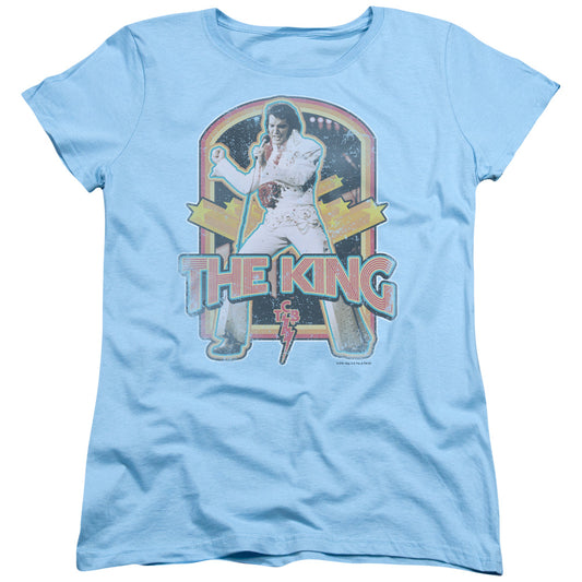 Elvis Presley Distressed King Womens T Shirt Light Blue