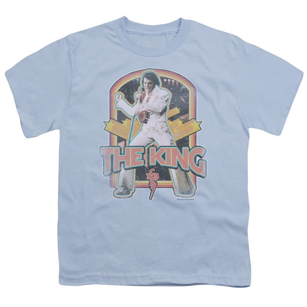 Elvis Presley Distressed King Kids Youth T Shirt Light Blue