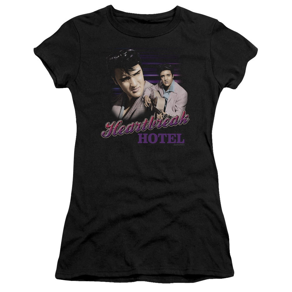 Elvis Presley Heartbreak Hotel Junior Sheer Cap Sleeve Womens T Shirt Black