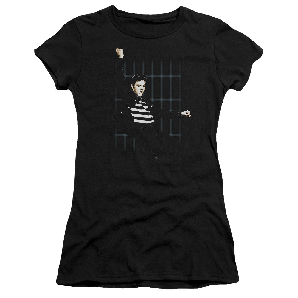 Elvis Presley Blue Bars Junior Sheer Cap Sleeve Womens T Shirt Black