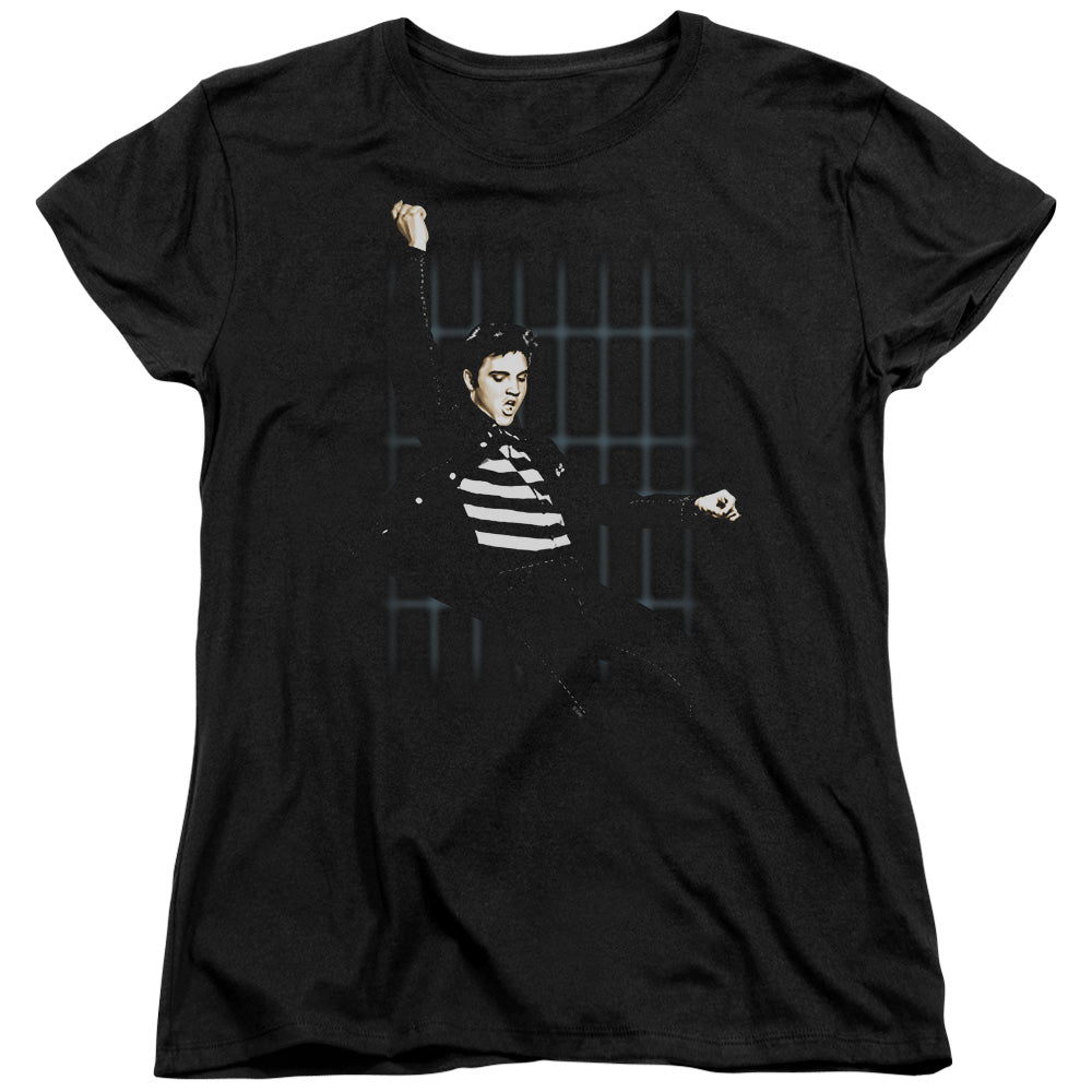 Elvis Presley Blue Bars Womens T Shirt Black