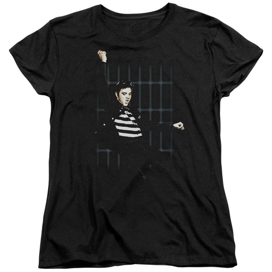 Elvis Presley Blue Bars Womens T Shirt Black