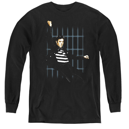 Elvis Presley Blue Bars Long Sleeve Kids Youth T Shirt Black