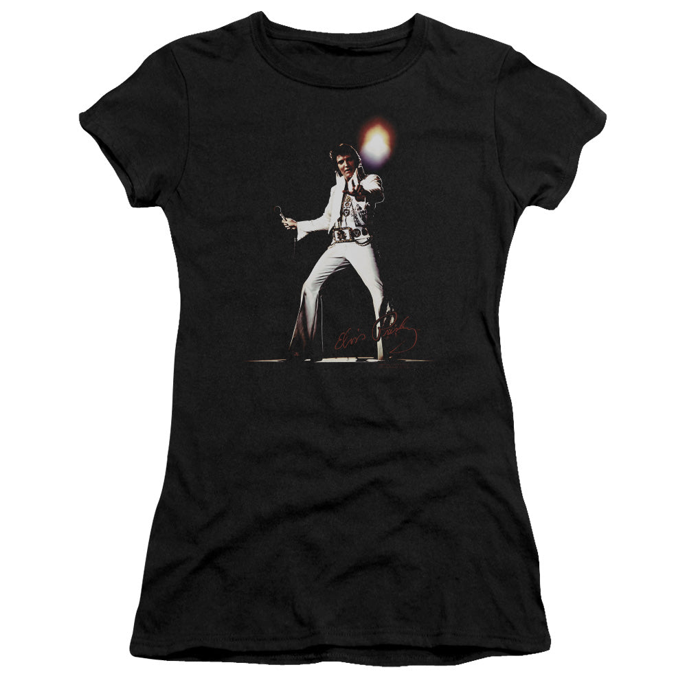 Elvis Presley Glorious Junior Sheer Cap Sleeve Womens T Shirt Black