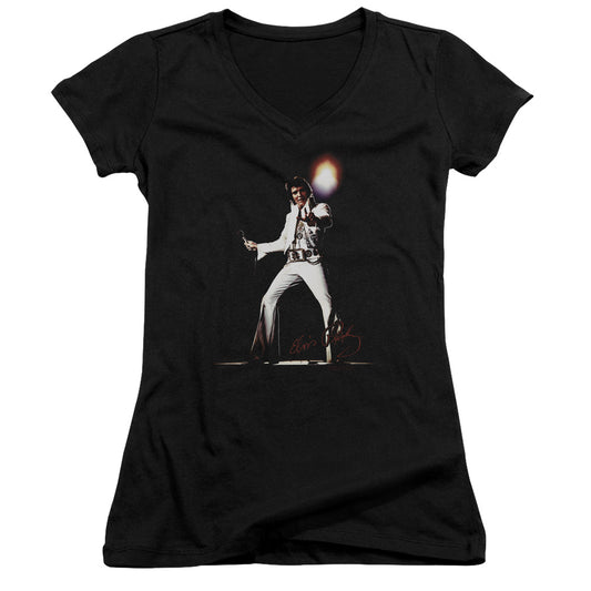 Elvis Presley Glorious Junior Sheer Cap Sleeve V Neck Womens T Shirt Black