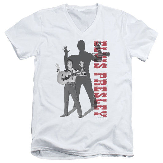 Elvis Presley Look No Hands Mens Slim Fit V Neck T Shirt White