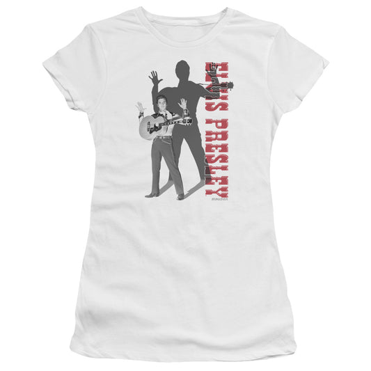 Elvis Presley Look No Hands Junior Sheer Cap Sleeve Womens T Shirt White