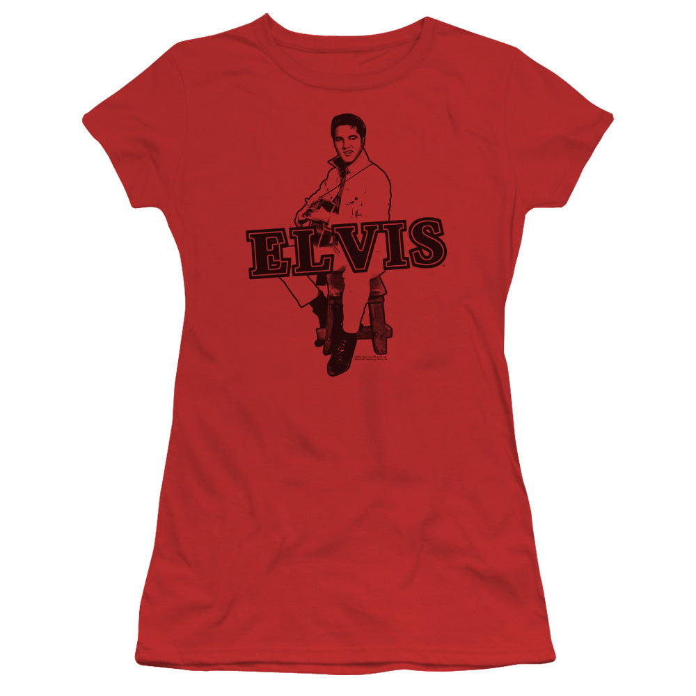 Elvis Presley Jamming Junior Sheer Cap Sleeve Womens T Shirt Red