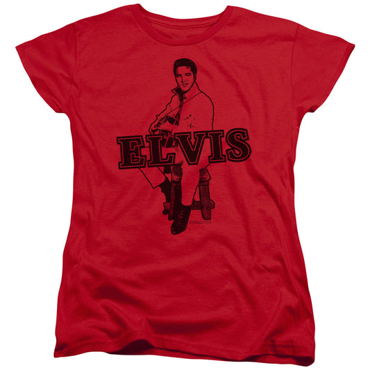 Elvis Presley Jamming Womens T Shirt Red