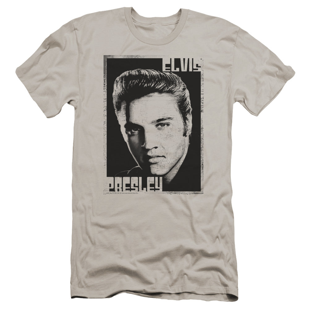 Elvis Presley Graphic Portrait Premium Bella Canvas Slim Fit Mens T Shirt Silver