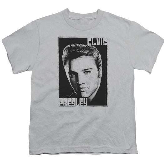 Elvis Presley Graphic Portrait Kids Youth T Shirt Silver