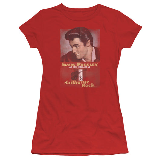 Elvis Presley Jailhouse Rock Poster Junior Sheer Cap Sleeve Womens T Shirt Red