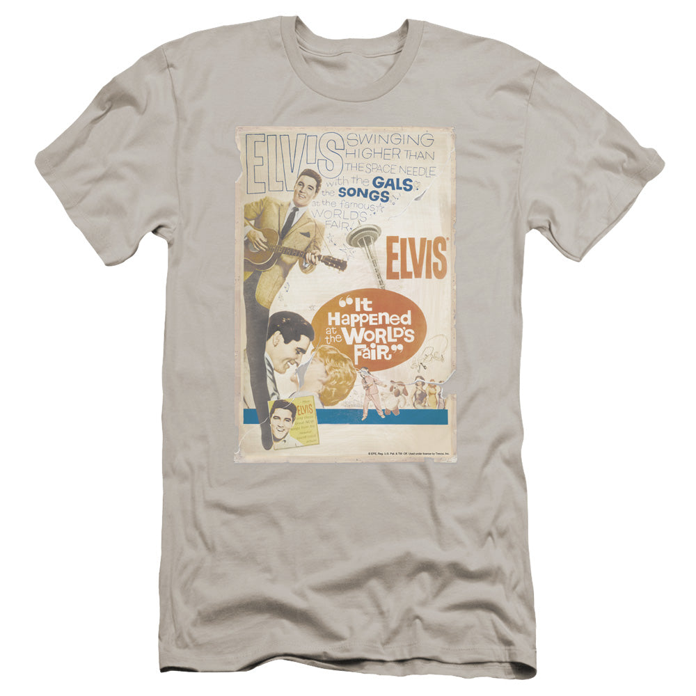 Elvis Presley World Fair Poster Premium Bella Canvas Slim Fit Mens T Shirt Silver