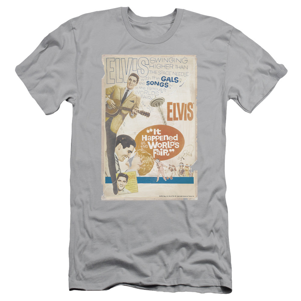 Elvis Presley World Fair Poster Slim Fit Mens T Shirt Silver