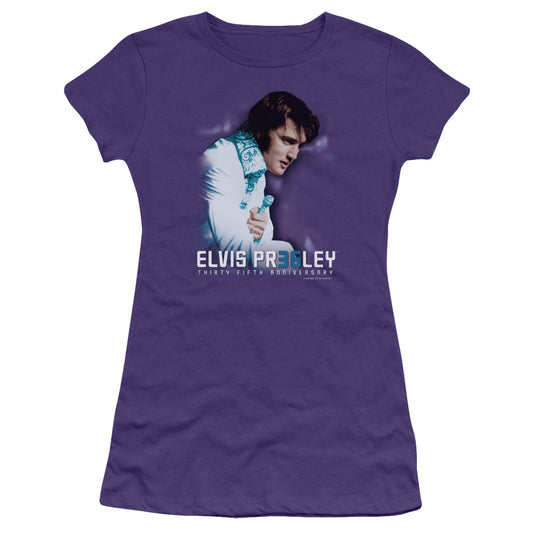 Elvis Presley 35th Anniversary 2 Junior Sheer Cap Sleeve Womens T Shirt Purple