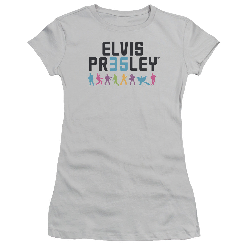 Elvis Presley 35 Junior Sheer Cap Sleeve Womens T Shirt Silver