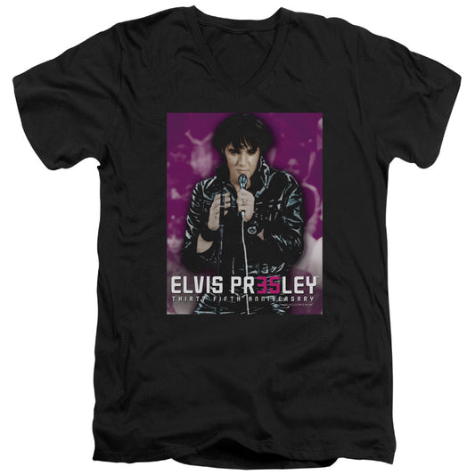 Elvis Presley 35 Leather Mens Slim Fit V-Neck T Shirt Black