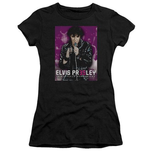 Elvis Presley 35 Leather Junior Sheer Cap Sleeve Womens T Shirt Black