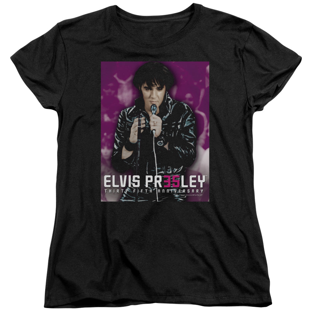 Elvis Presley 35 Leather Womens T Shirt Black