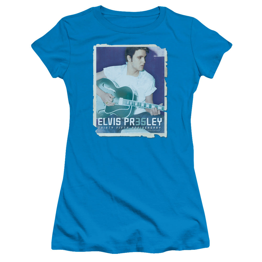 Elvis Presley 35 Guitar Junior Sheer Cap Sleeve Womens T Shirt Turquoise