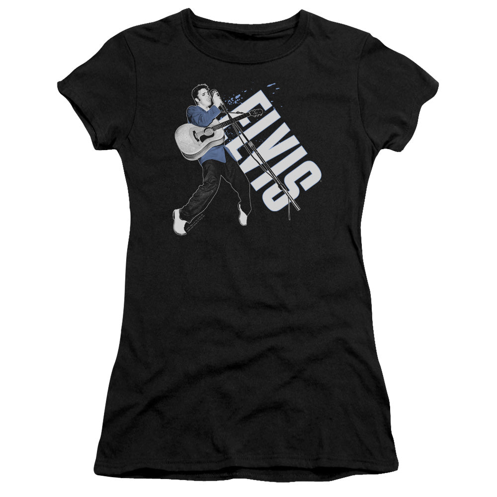 Elvis Presley on His Toes Junior Sheer Cap Sleeve Womens T Shirt Black