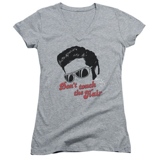 Elvis Presley Dont Touch the Hair 2 Junior Sheer Cap Sleeve V Neck Womens T Shirt Athletic Heather