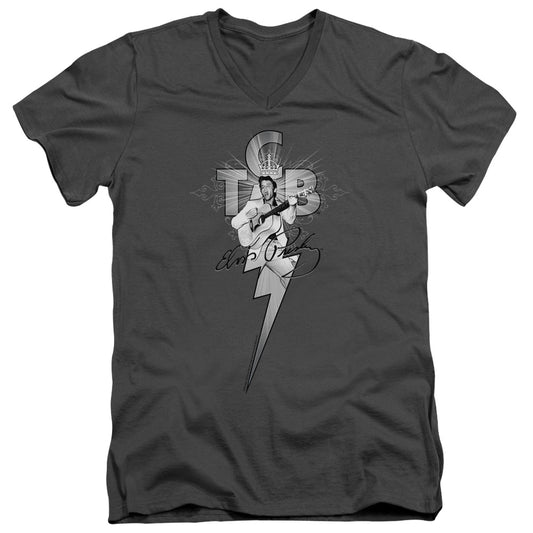 Elvis Presley Tcb Ornate Mens Slim Fit V-Neck T Shirt Charcoal