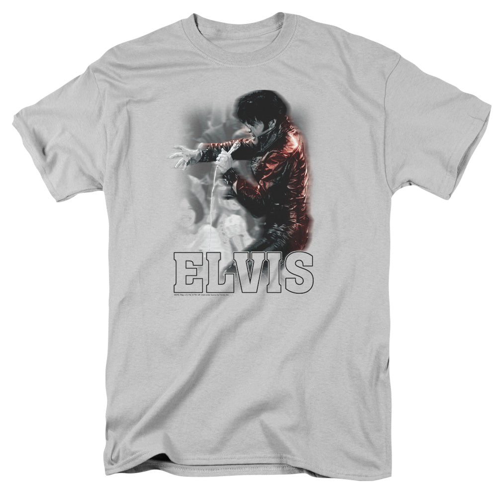 Elvis Presley Black Leather Mens T Shirt Silver