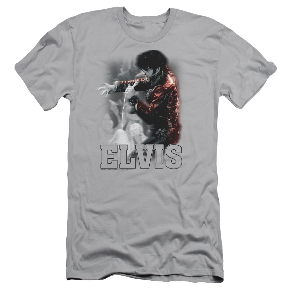 Elvis Presley Black Leather Slim Fit Mens T Shirt Silver