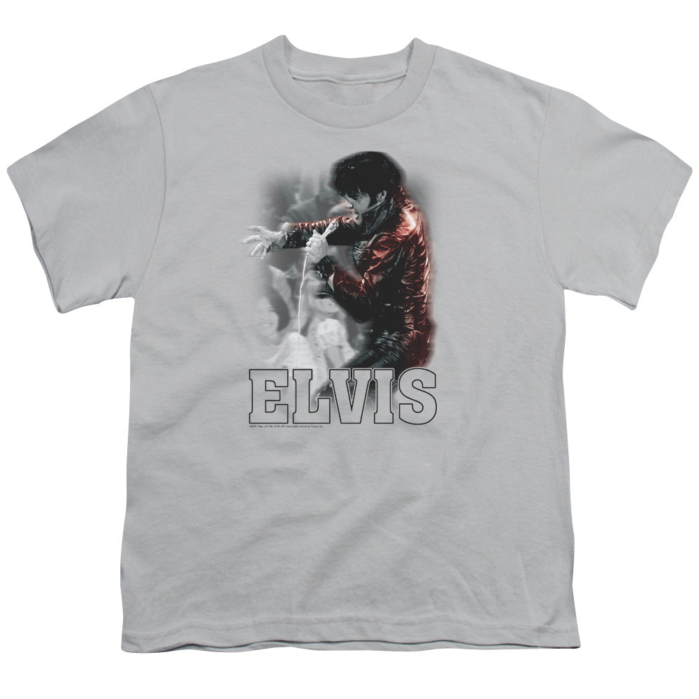 Elvis Presley Black Leather Kids Youth T Shirt Silver