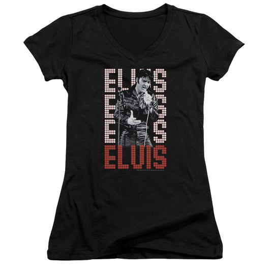 Elvis Presley 1968 Junior Sheer Cap Sleeve V Neck Womens T Shirt Black