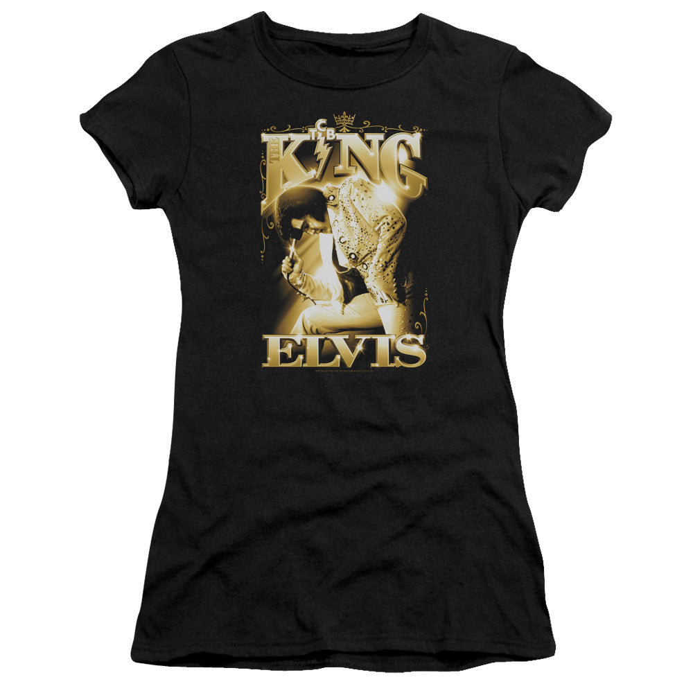 Elvis Presley the King Junior Sheer Cap Sleeve Womens T Shirt Black