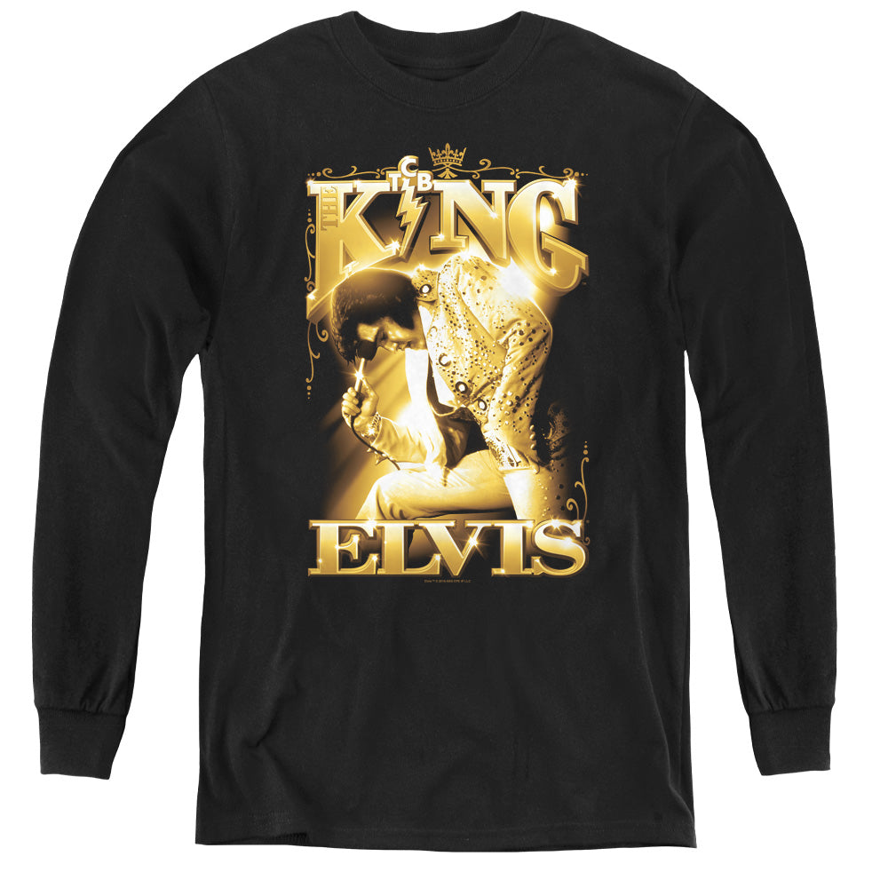 Elvis Presley the King Long Sleeve Kids Youth T Shirt Black