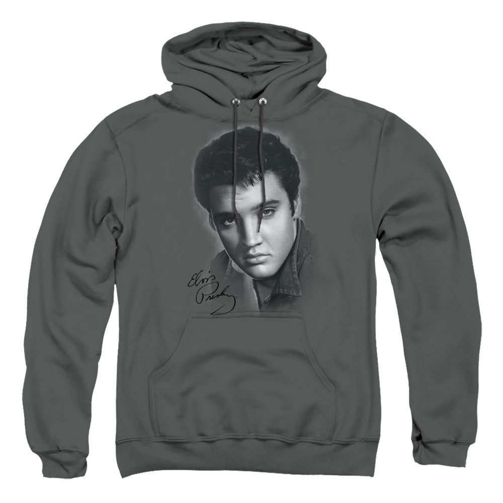 Elvis Presley Grey Portrait Mens Hoodie Charcoal