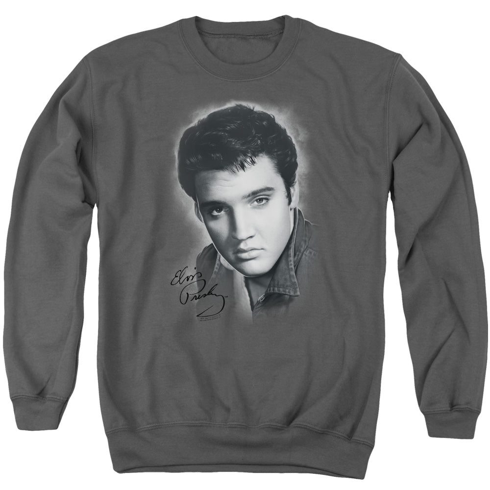 Elvis Presley Grey Portrait Mens Crewneck Sweatshirt Charcoal