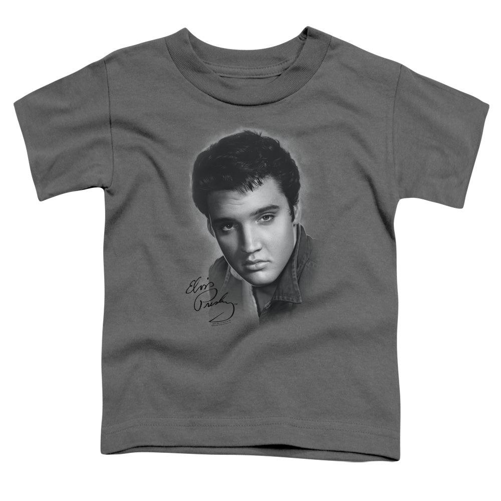 Elvis Presley Grey Portrait Toddler Kids Youth T Shirt Charcoal