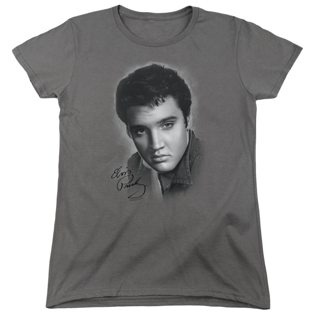 Elvis Presley Grey Portrait Womens T Shirt Charcoal