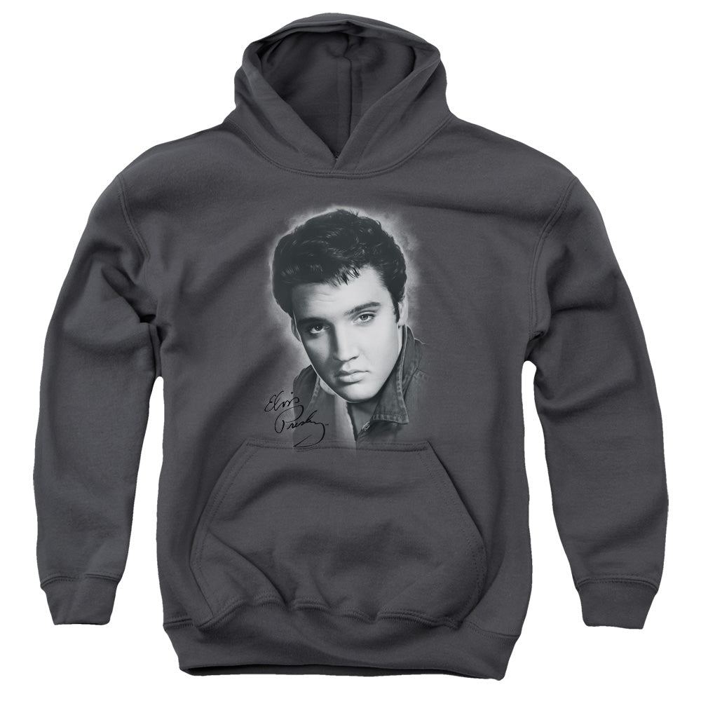 Elvis Presley Grey Portrait Kids Youth Hoodie Charcoal