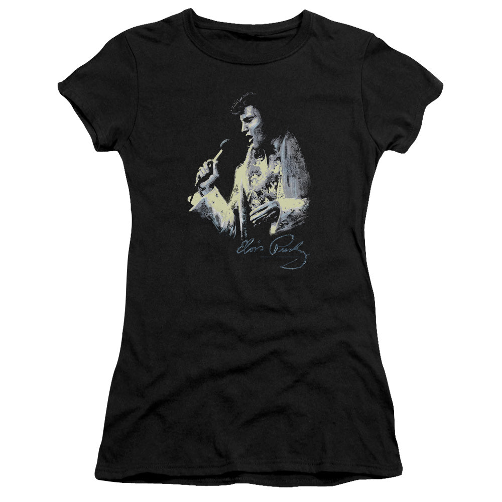 Elvis Presley Painted King Junior Sheer Cap Sleeve Womens T Shirt Black